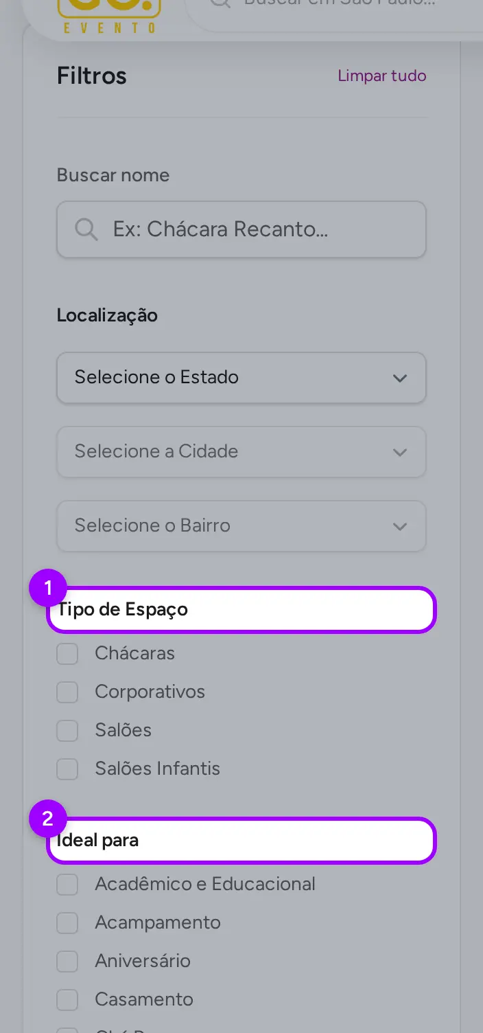 Filtros do catálogo
